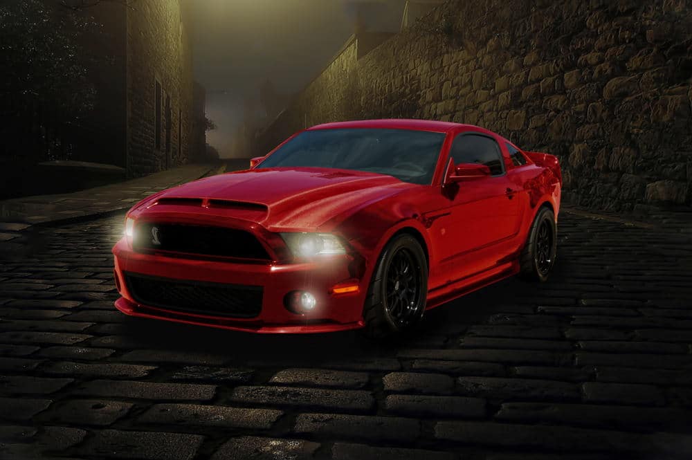 Product Photography of a red Mustang