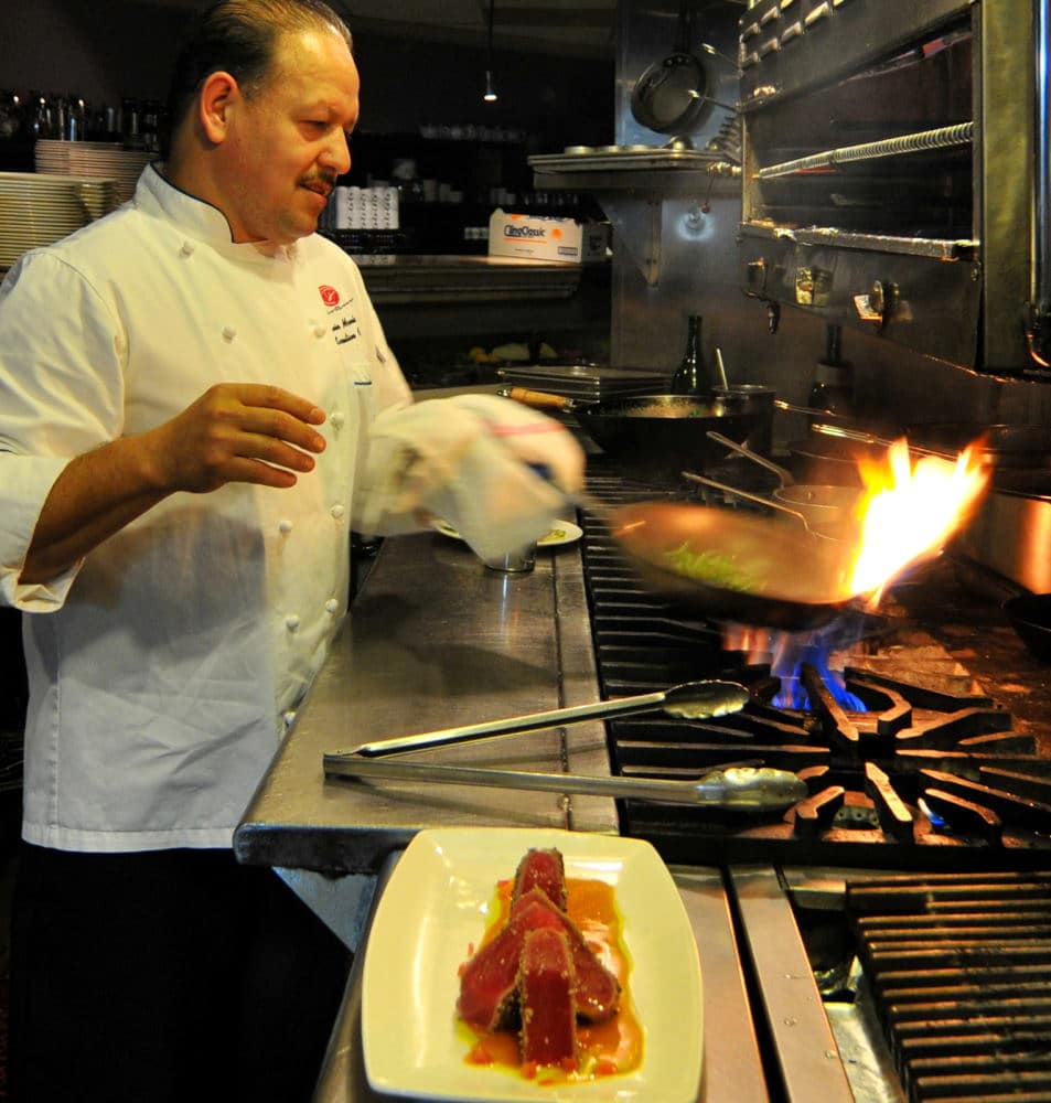 Food Photography chef preparing Ahi Tuna